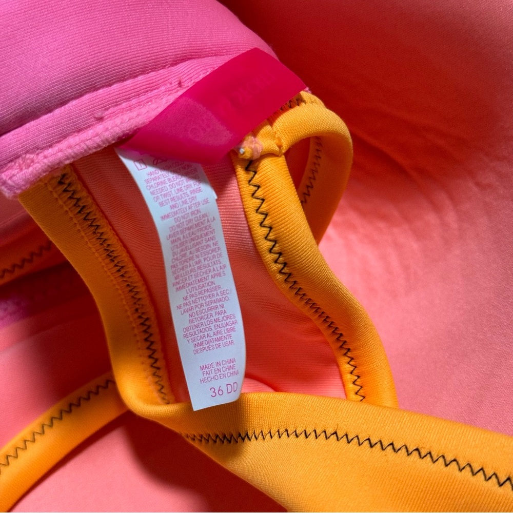 NEW Victoria’s Secret Swim Bikini Set Neoprene Orange Pink 36DD Sporty Zip - Picture 4 of 8